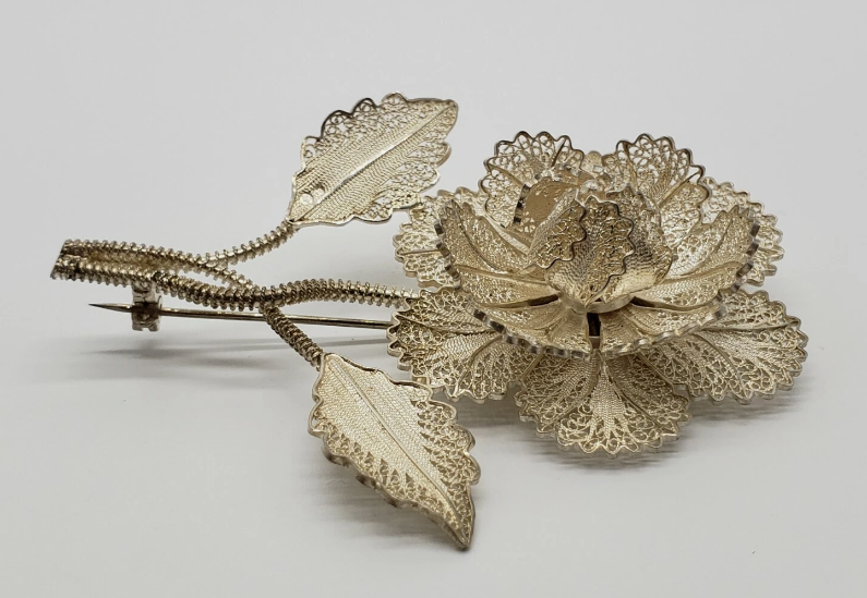 Винтажная серебряная брошь ,филигрань ,Португалия . Приблизительно 1950-60х годов .