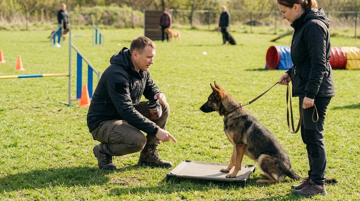 собаку учат команде "место"