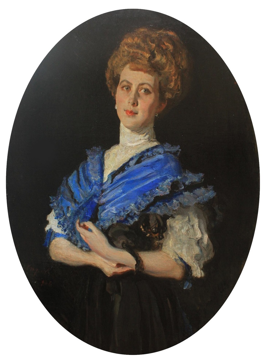 В. А. Серов (1865 – 1911) «Портрет Е. С. Карзинкиной», 1905 год. Холст, масло. Размеры: 104 x 73,3 см (овал). Инв. Ж-130. Таганрогский художественный музей. Фото картины взято из открытого источника.