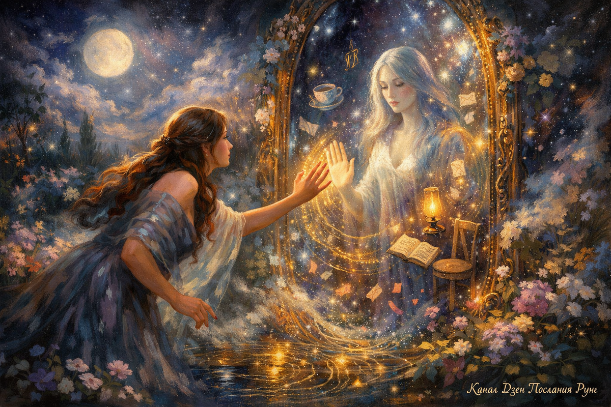Рунический расклад о связи с ушедшим человеком - зеркало между мирами, послание души, любовь сквозь время, знаки свыше и духовная поддержка.