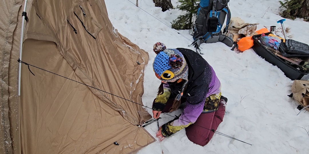 Ночь в -20 в палатке с печкой.