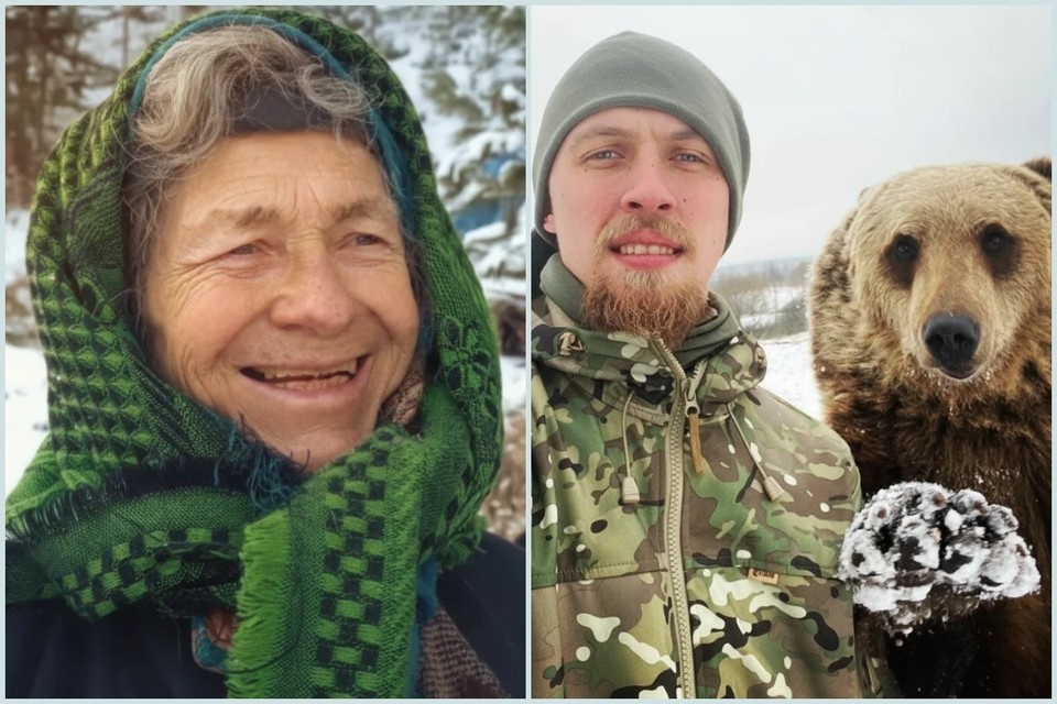    Отшельница Агафья Лыкова из Хакасии и инструктор по выживанию Олег Тайга. Фото: заповедник "Хакасский"; личный архив героя публикации.