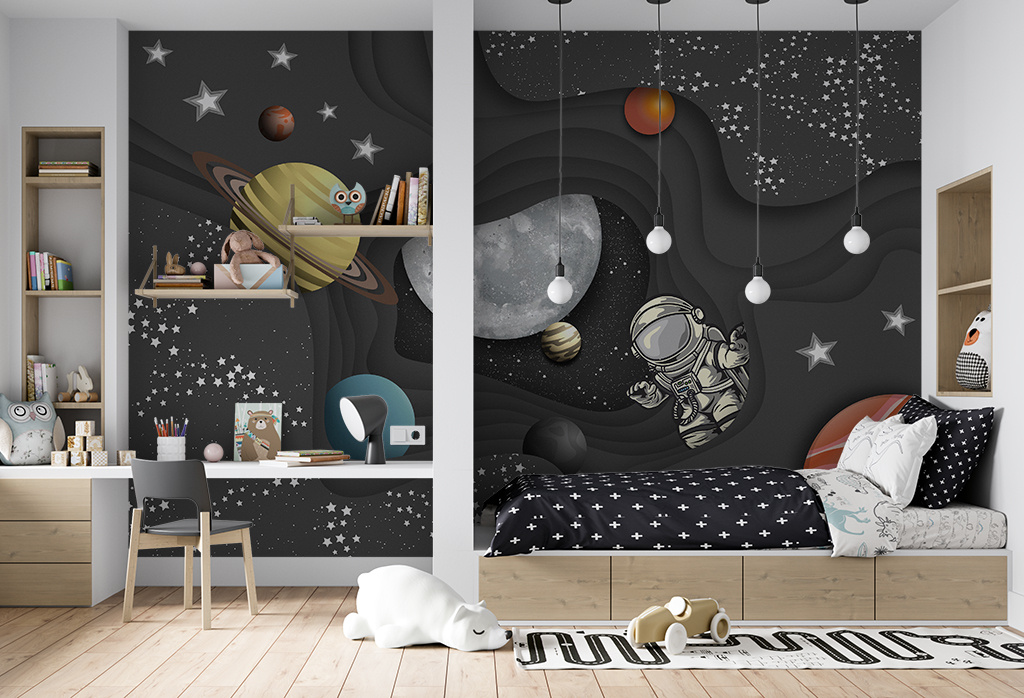 В интерьере использовано авторское изображение: Космос 3d в сером, арт. Ai-091