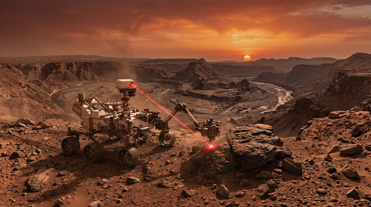 Марсоход бурит скалу