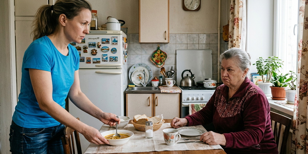 — Требуете мяса в моей квартире, а деньги шлёте дочери? — невестка достала суповой набор