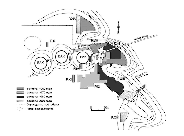 
Тетюшский могильник. Общий план
Источник: МАТЕРИАЛЫ ИЗ РАННИХ ХРОНОЛОГИЧЕСКИХ ГОРИЗОНТОВ ТЕТЮШСКОГО МОГИЛЬНИКА
(раскопки 2003 года). А.А. Чижевский