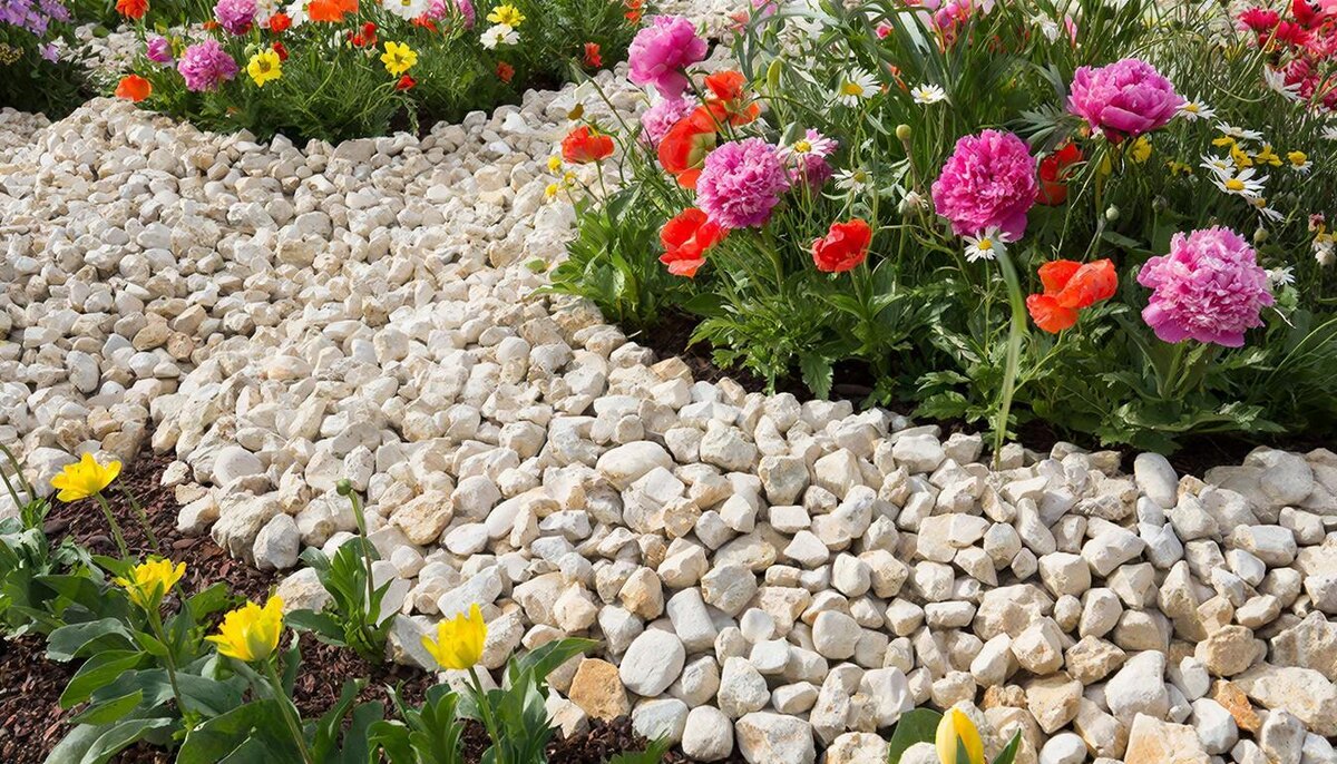 Отсыпка клумб декоративными камнями