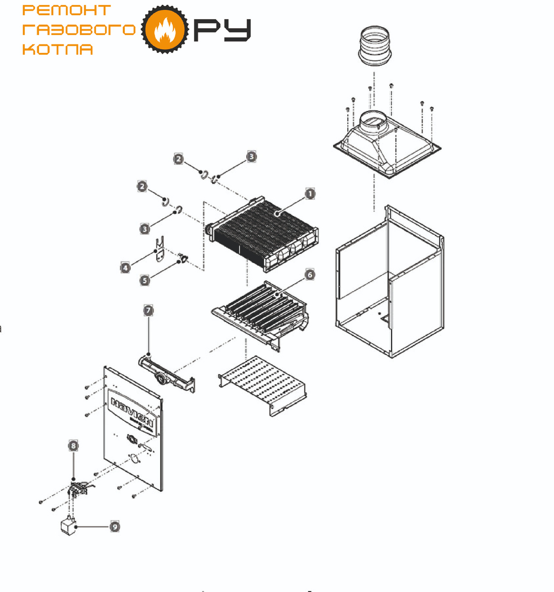 Схема камеры сгорания котла Navien Ace Turbo
