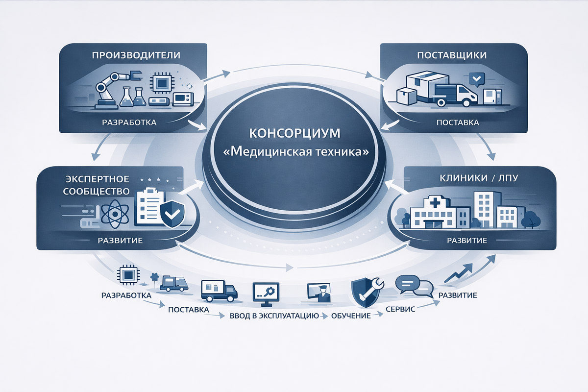 Экосистема Консорциума: связь между производителями, поставщиками, клиниками и экспертами