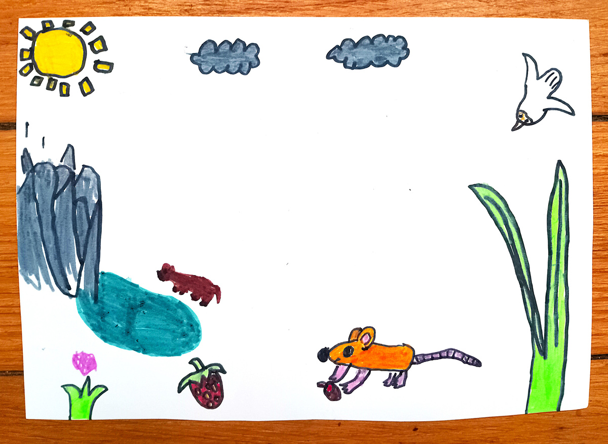 "Жизнь мыши", рисунок Лидии. Картон, цветные фломастеры