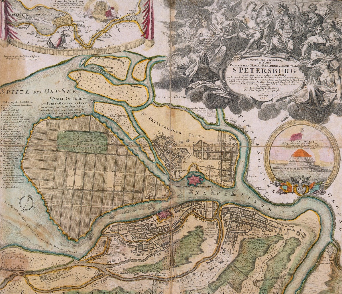 План Санкт-Петербурга, 1710-е гг.  Иоганн Баптист Хоманн (1664-1724); Неизвестный гравер. Государственный Эрмитаж 
