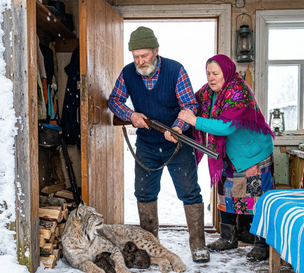 Жена умоляла прогнать замерзшую мать-рысь, но муж их спас. Весной хищница отплатила за добро