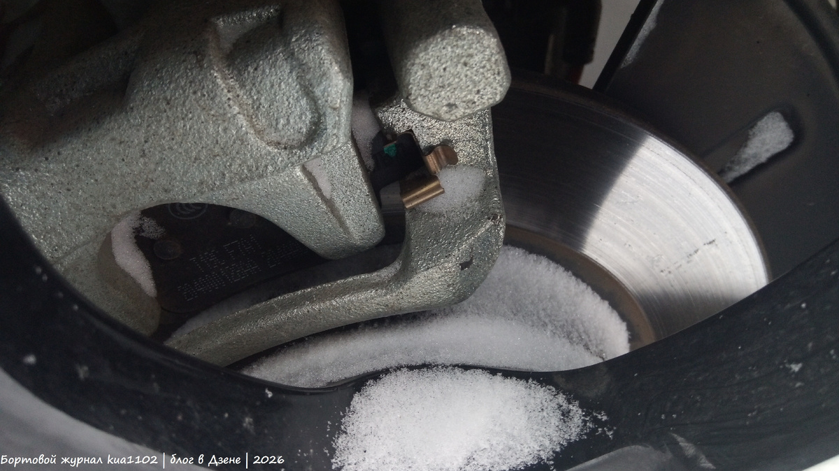 Допускаю, что одна из причин - это то, что Вы видите на фотографии. Во время пурги, которая в последнее время в нашем регионе "радует" частенько, снег набивается в тормозные механизмы, потом снег меняет своё агрегатное состояние и отсюда скрипы. Автор фотографии kua1102