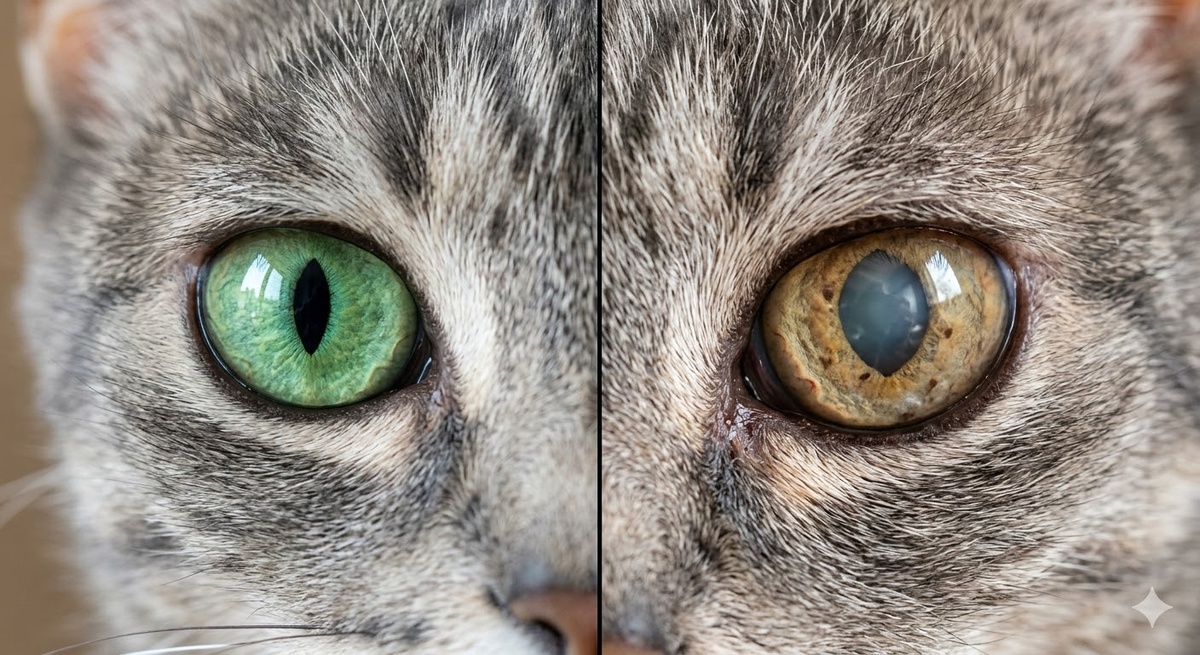 Слева: молодая кошка. Справа: пожилая кошка.