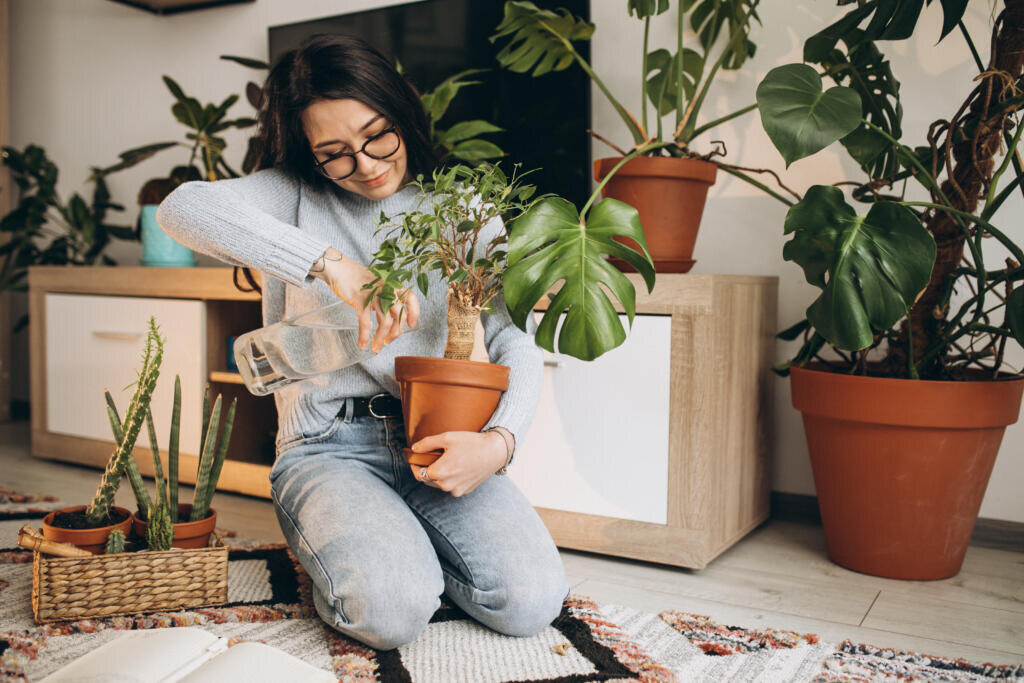    Young woman cultivating plants at home Журналист