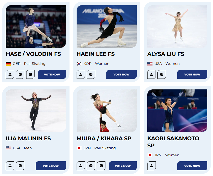 Голосование в 4 номинациях на сайте isu-skating