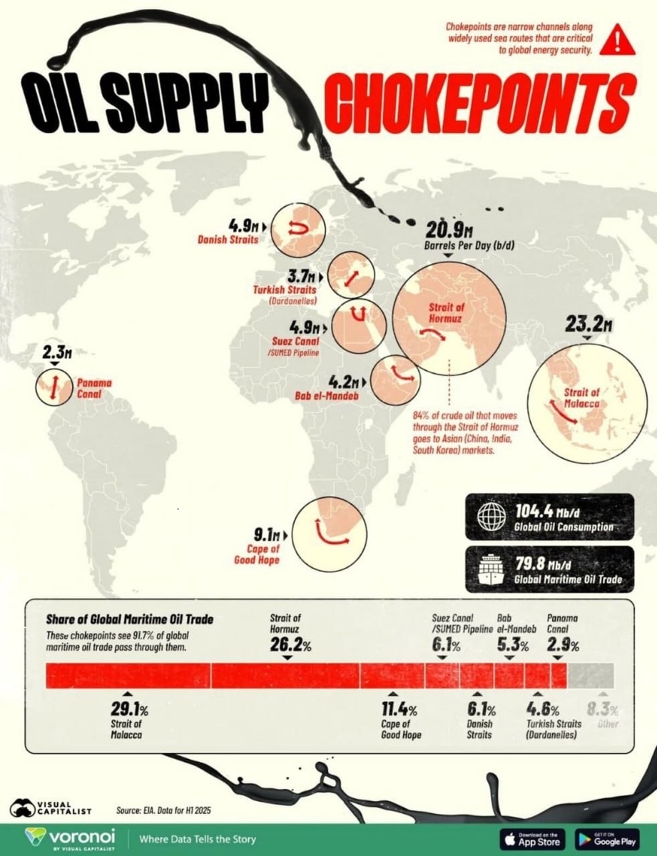 Мировой нефтетрафик. Инфографика Управления энергетической информации США (EIA) 2025 года