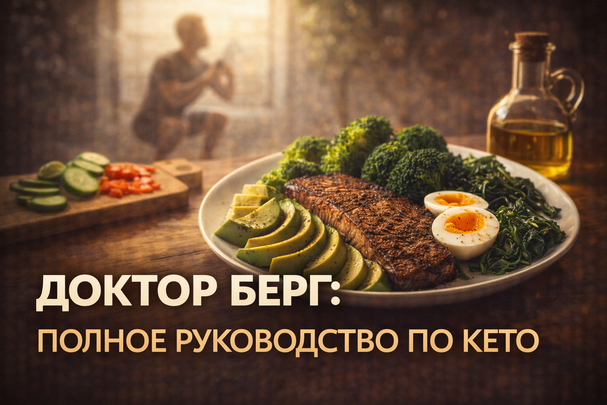Тарелка с кето-едой: стейк, зелень, авокадо, масло. Символ здорового питания на кетогенной диете.