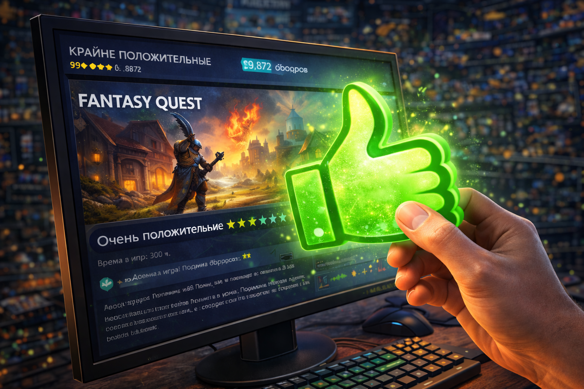 Человек ставит лайк игре в Steam