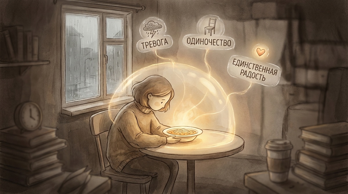 Заедание тревоги, одиночества. Еда едиственная радость