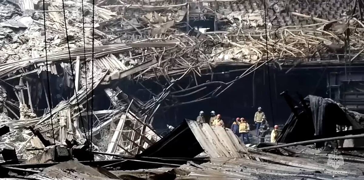    «Крокус» после пожара. Фото: скриншот видео МЧС России