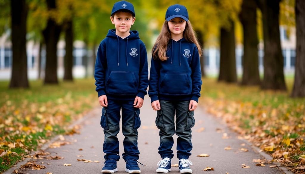 Эта школьная форма удобная, немаркая, немнущаяся и в ней много накладных карманов, которые можно добавить, чтобы скрыть под ними дыры и невыводимые пятна. 