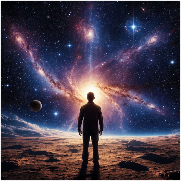 Сгенерировано ИИ- Высшие Силы Вселенной и Человек.