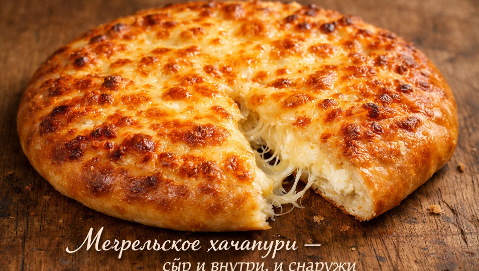 В Грузии хачапури по-мегрельски посыпают сыром сверху и запекают дважды — корочка тянется нитями