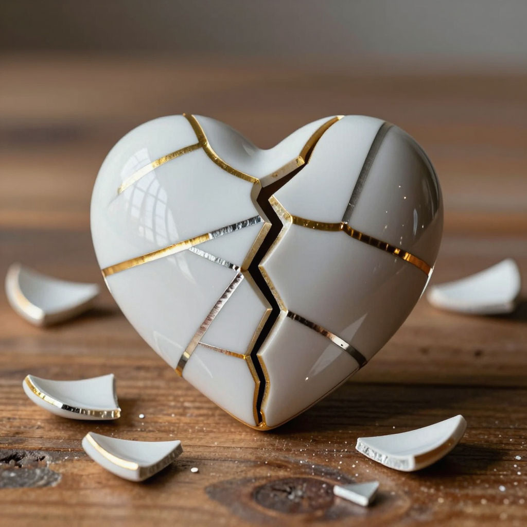 Кинцуги на примере фарфорового сердца