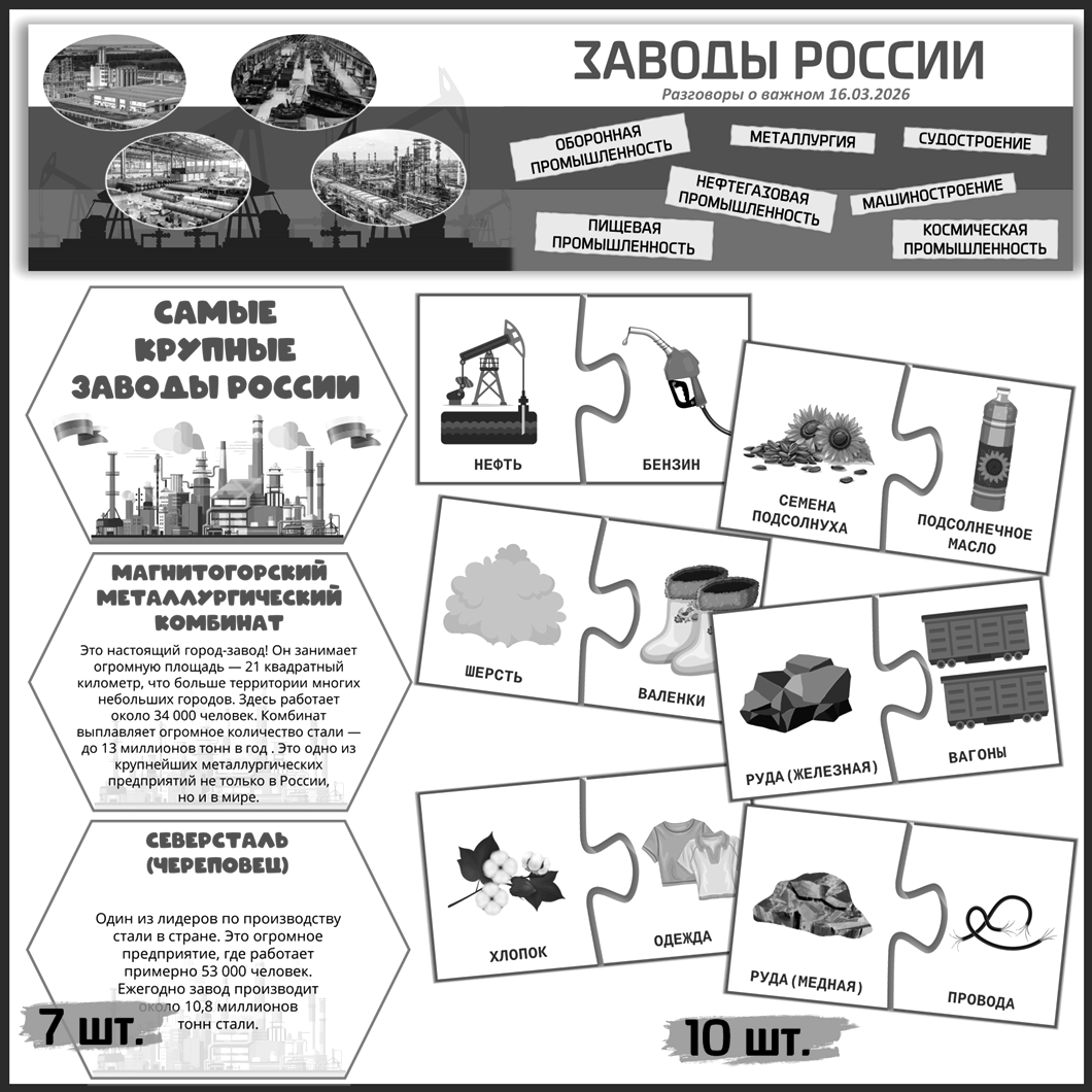 Чёрно-белое оформление доски классный час «Заводы России» 16 марта в школе