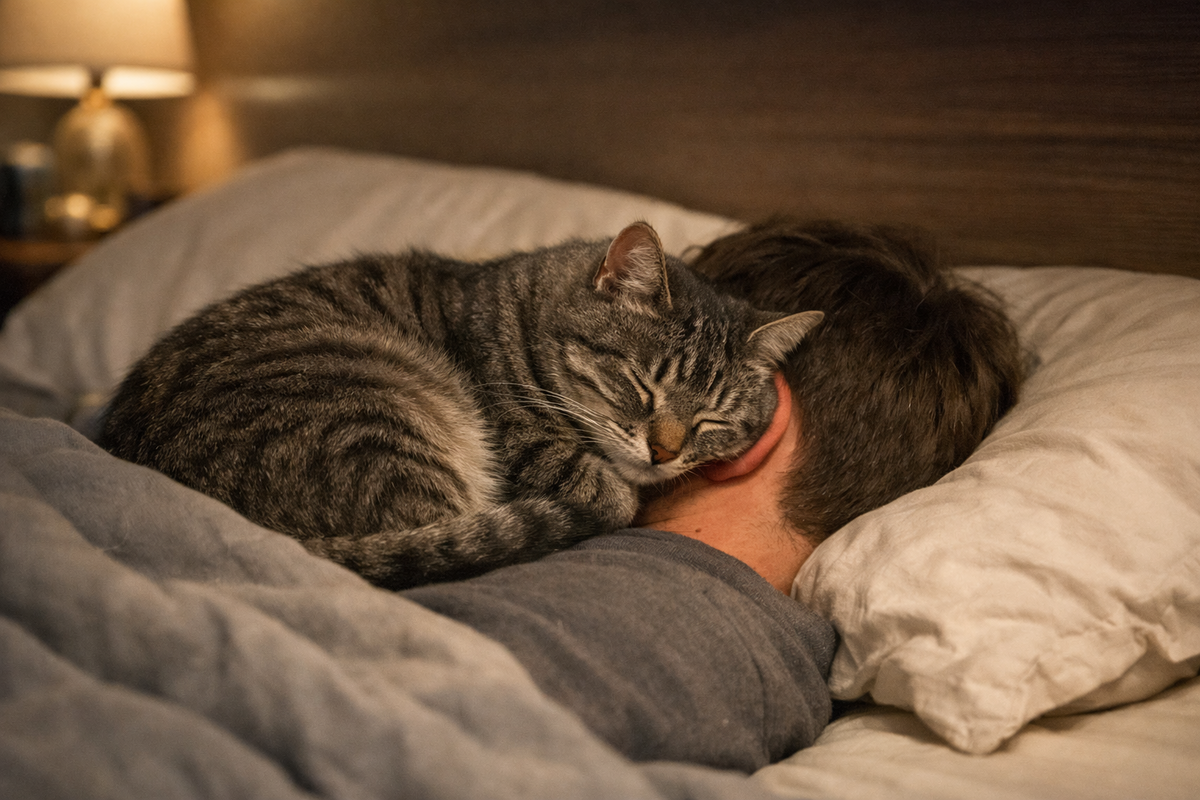 Кошка выбирает самое спокойное и тёплое место