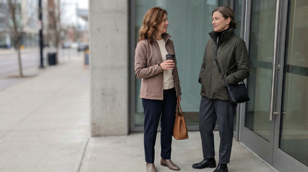 Слева - софтшелл: мягкая, эластичная, дышит. Справа - хардшелл: жёсткая, непромокаемая, держит любую непогоду. Обе выглядят как городские куртки, а не снаряжение для экспедиции.