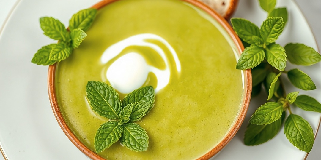 Зелёное удовольствие: легкий крем-суп из зелёного горошка и мяты.