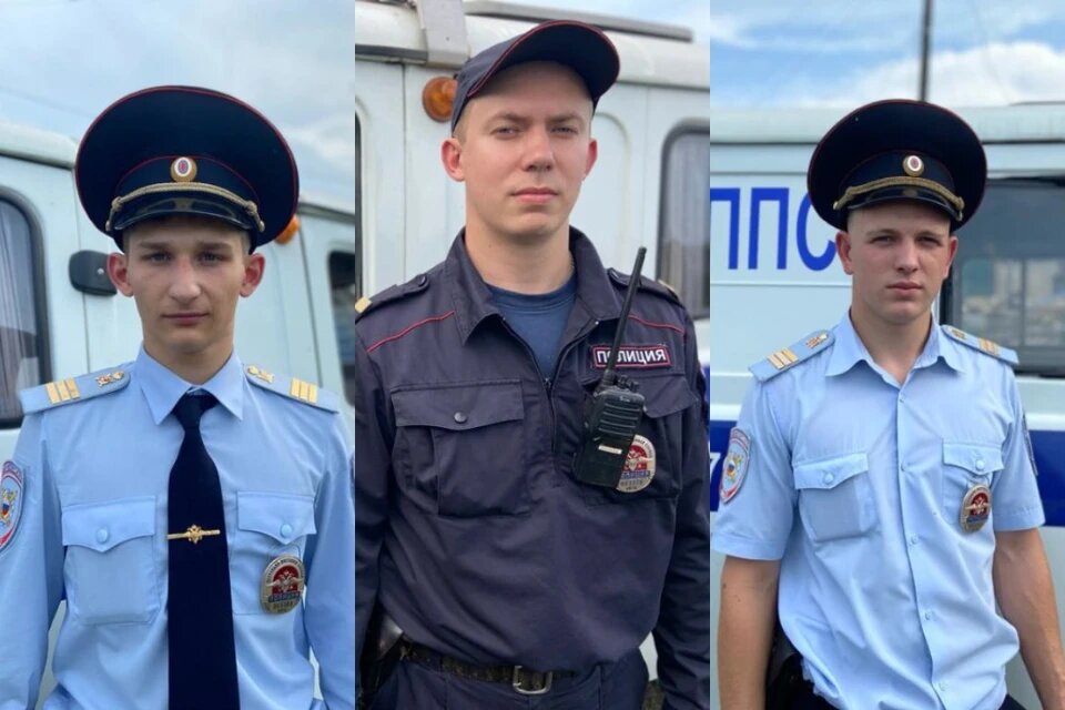 Полицейские, которые спасли девочку Максим Лисько, Максим Яковлев и Константин Мусиньян (слева направо) Фото: ГУ МВД по Иркутской области