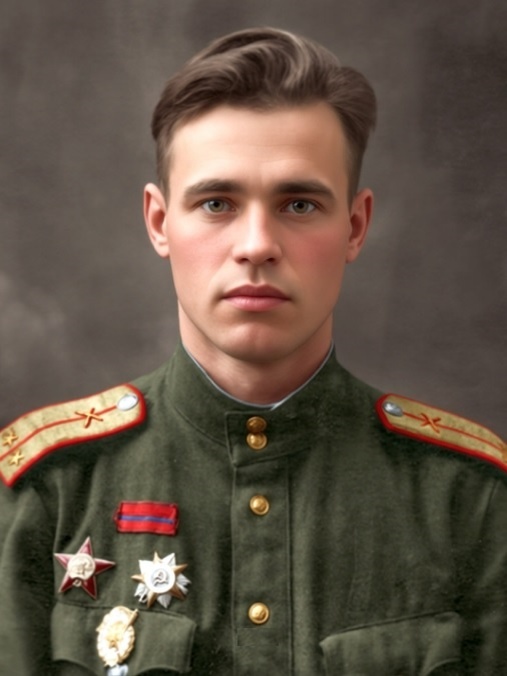 Фото Ивана Филипповича Ткаченко, восстановленное фондом "Исток" в рамках проекта "Ушедшим в разведку навечно" с помощью искусственного интеллекта.