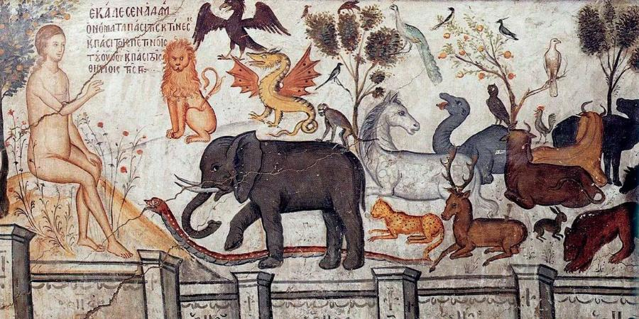 Адам нарекает имена животным. Изображение из открытых источников.