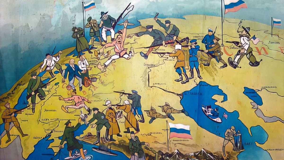 Белый плакат с составом антибольшевистских сил в Гражданской войне, 1919 год