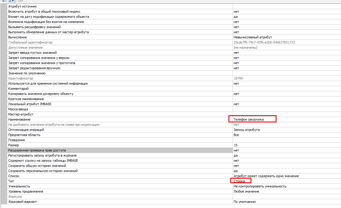 Свойства атрибута