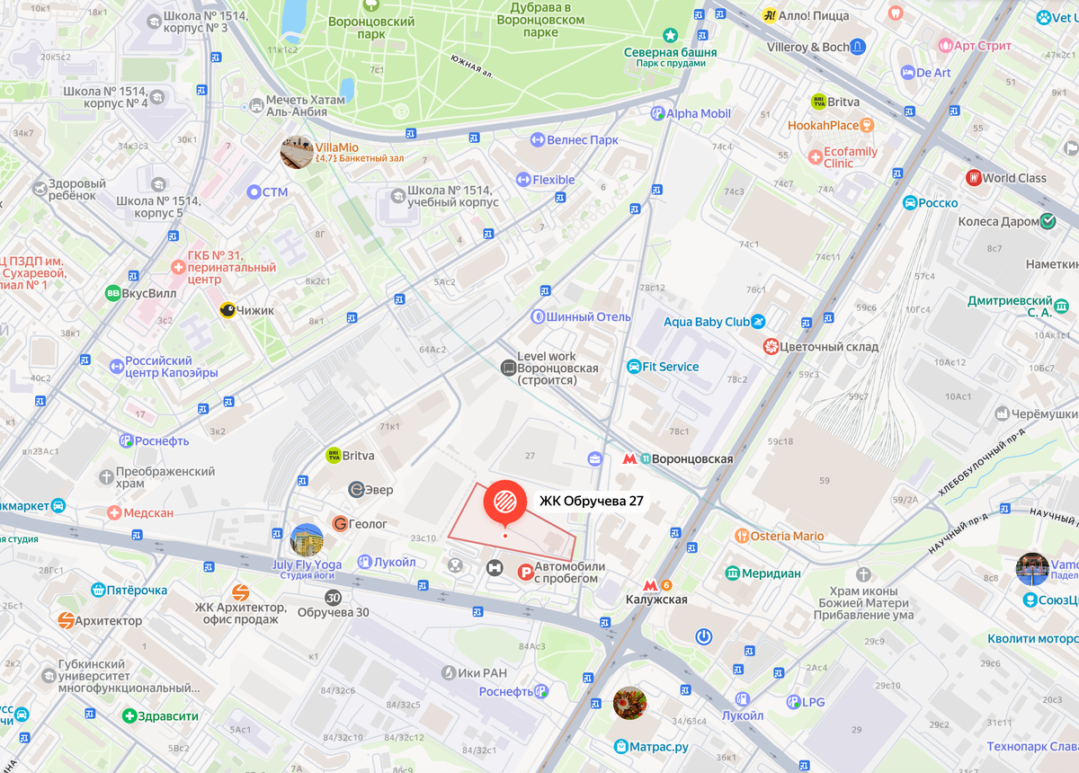 Расположение ЖК «Татум» («Обручева, 27»)