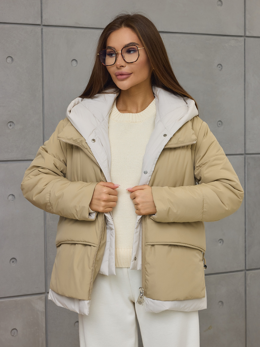 Куртка демисезонная с капюшоном Lakomes (бежевый + молочный)