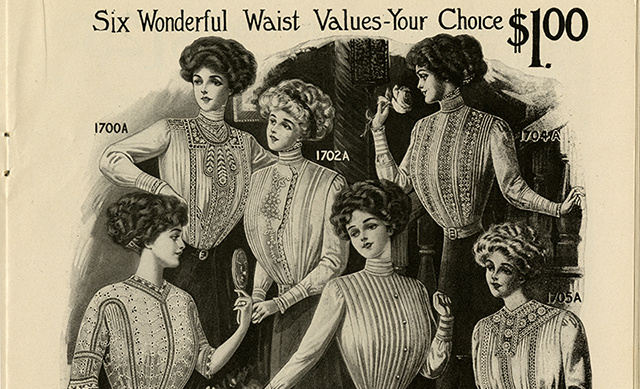 Модные в начале XX века блузки "shirtwaist". Страницы из американских каталогов. Блузка ручной работы с вышивкой за 1 доллар! Фантастика.