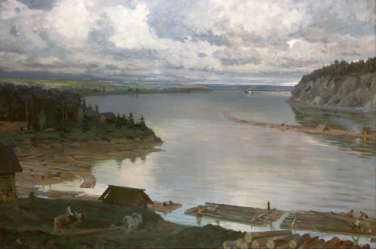 Лесосплав на Иртыше. 1947 год. Омский музей Кондратия Белова