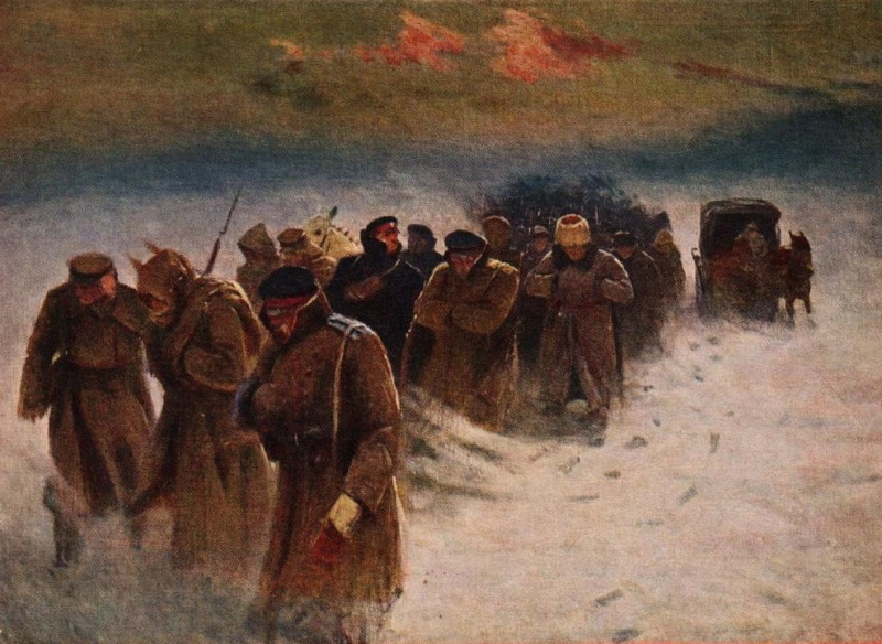 "Отступление корниловцев". Худ. М.Б. Греков, 1922.