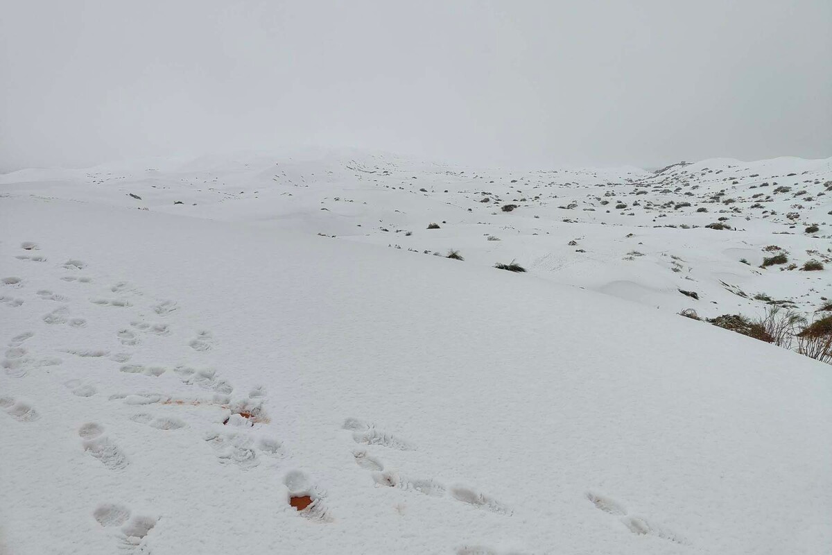  Снег в пустыне Сахара. © kbouchetata / Facebook