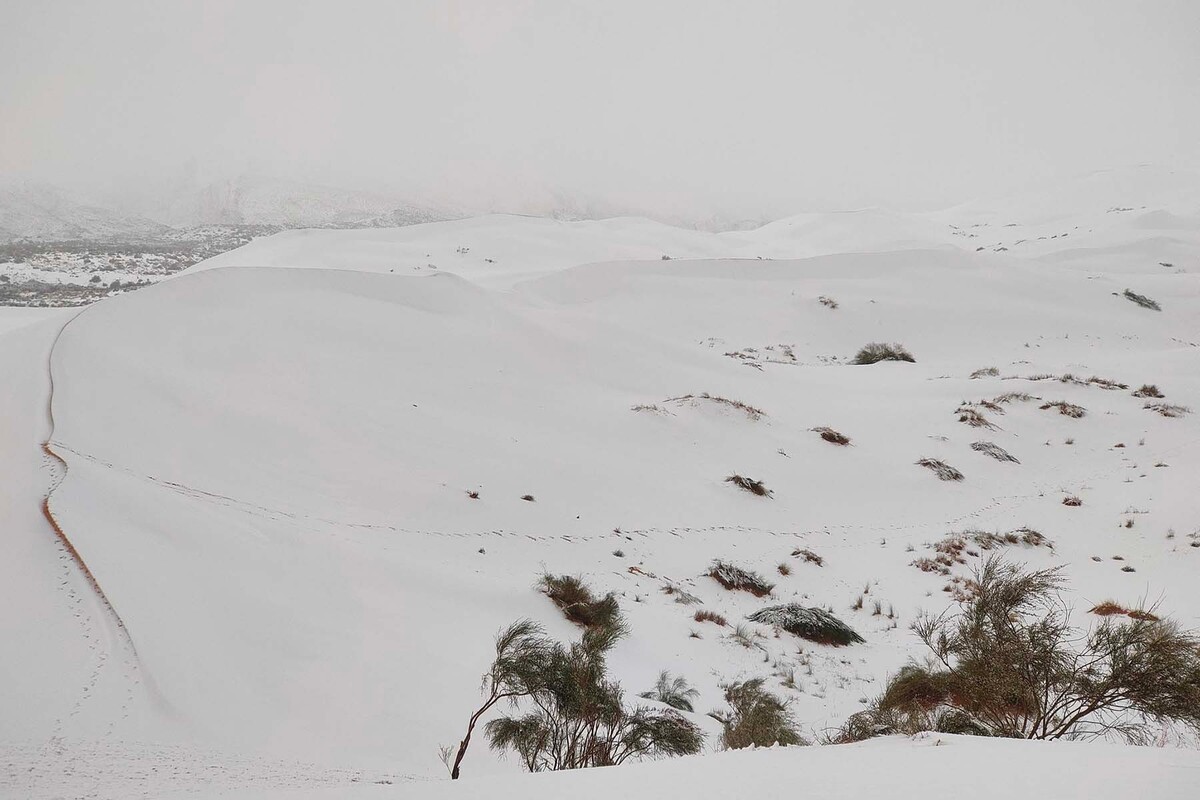  Снег в пустыне Сахара. © kbouchetata / Facebook