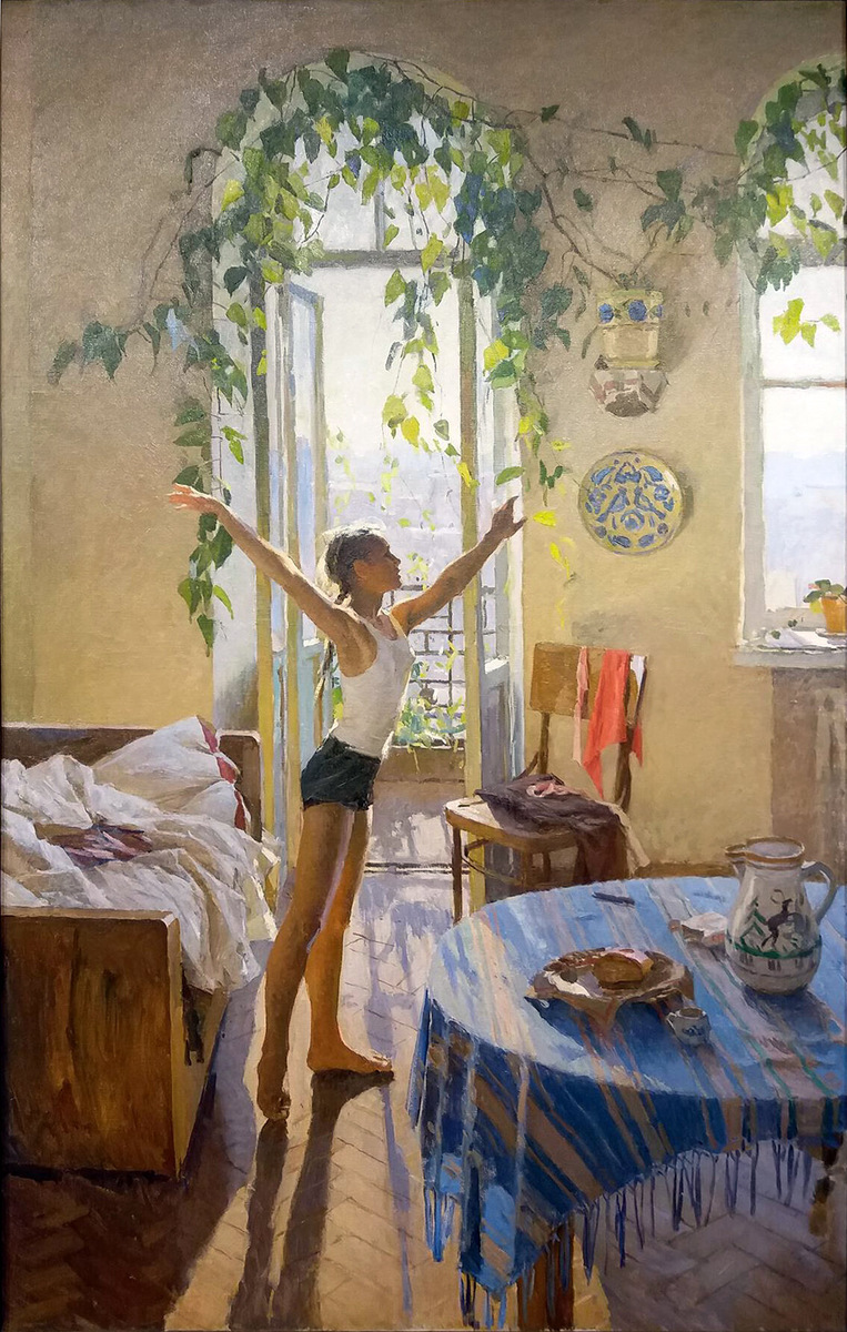 "Утро", Татьяна Яблонская, 1954г. Холст, масло 169×110. Государственная Третьяковская галерея. 