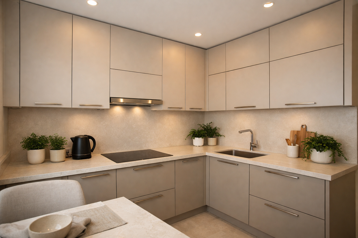 Встроенная вытяжка, скрытая внутри кухонного шкафа