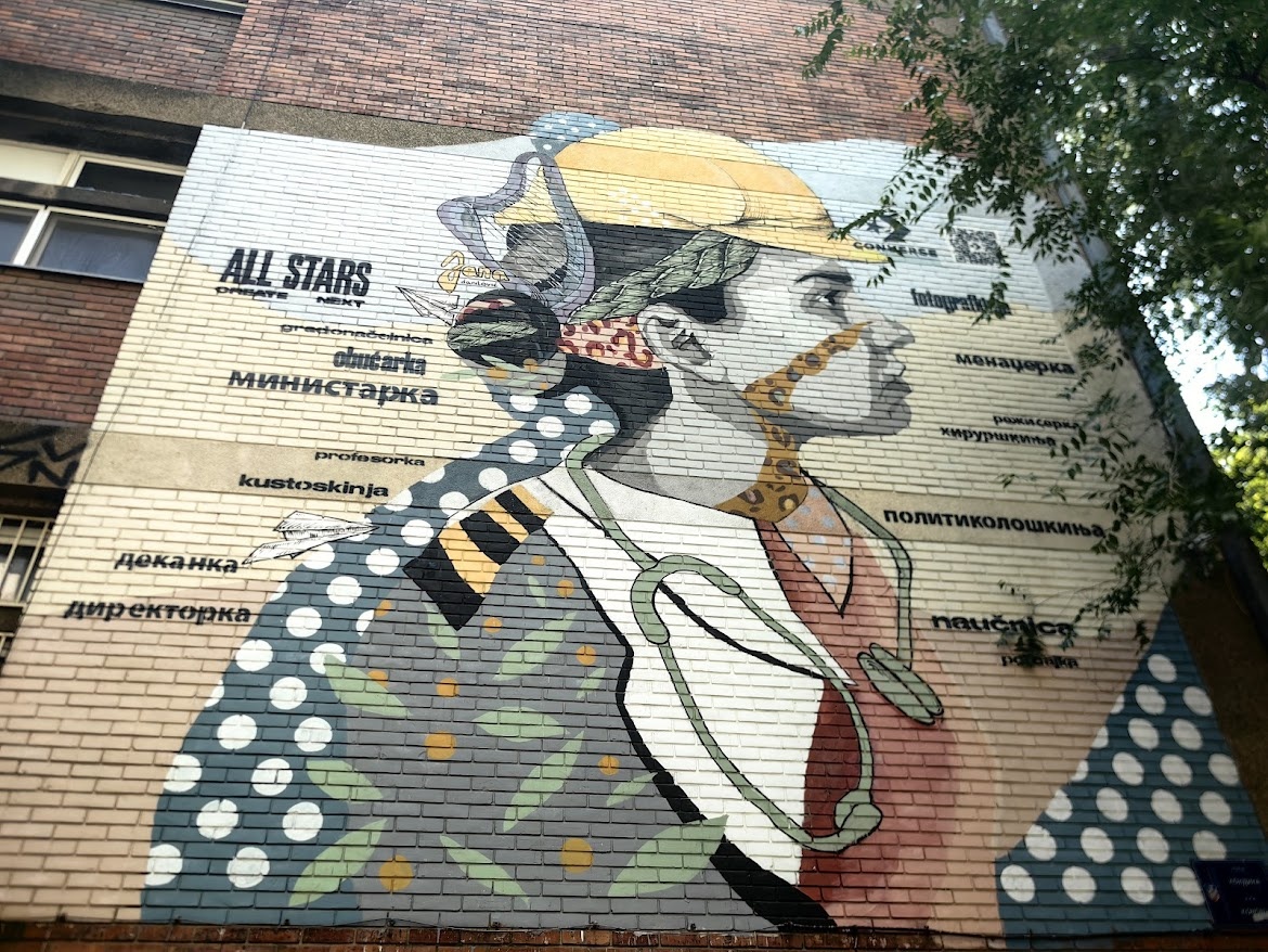 Красивый мурал с сербскими феминитивами. Для сербского языка - это не новомодное изобретение, а вполне устоявшиеся язяковые нормы. 