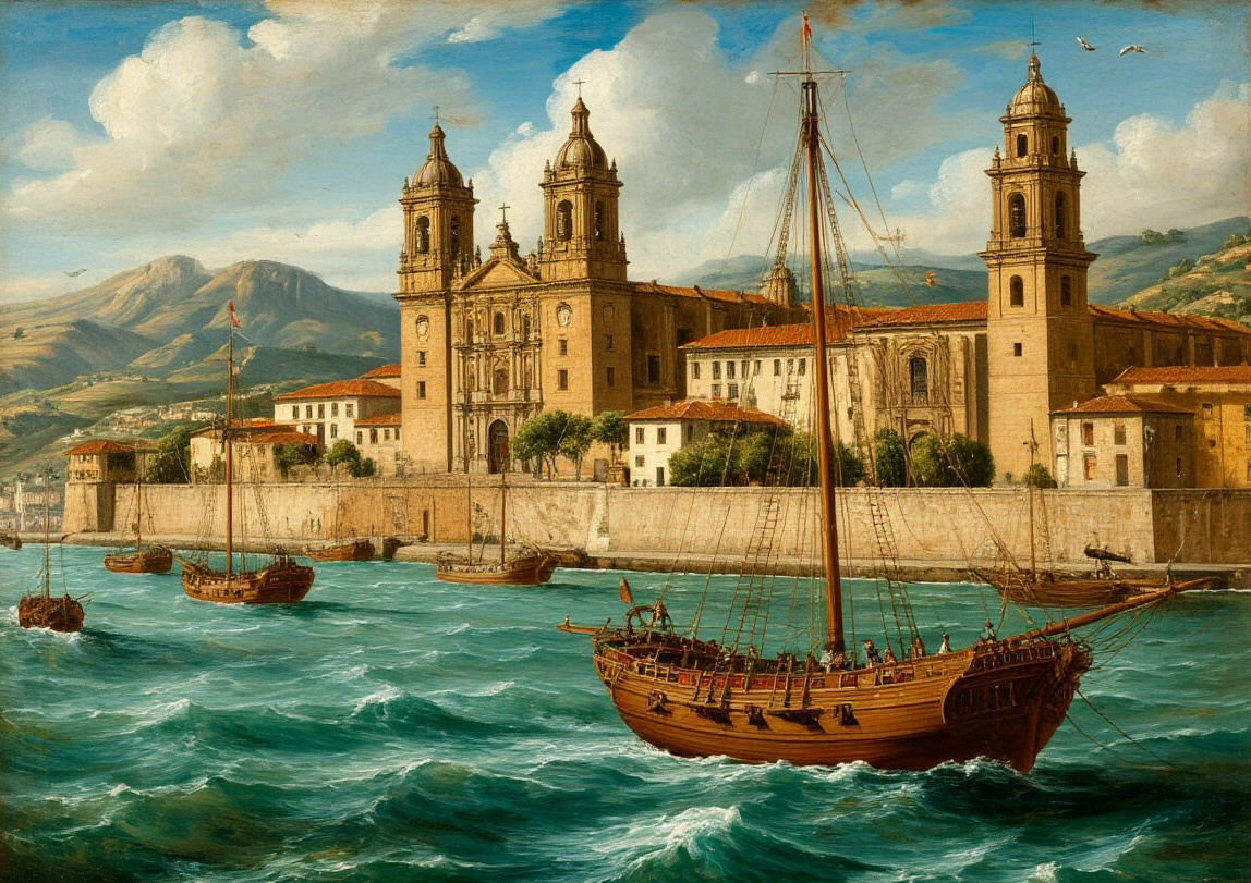 Сантьяго 17 века (изображение, сгенерированное нейросетью).