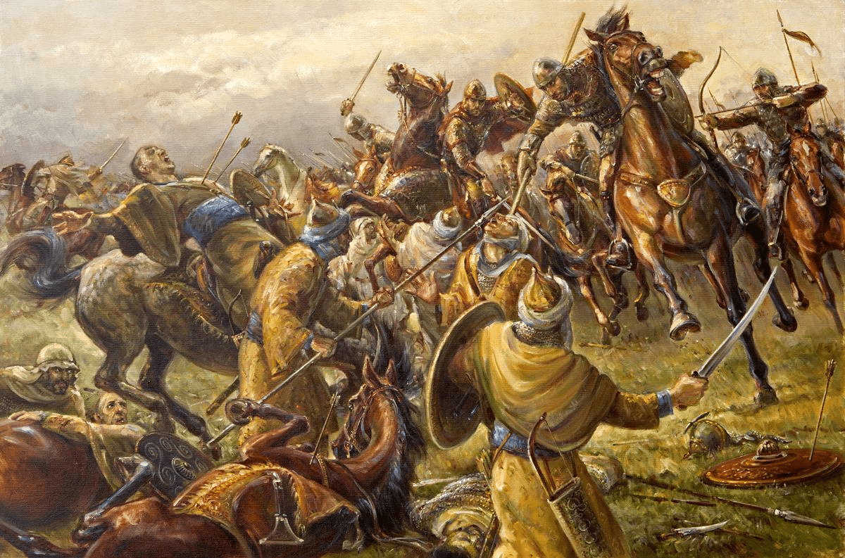 Битва тмутараканской дружины с крымскими хазарами.